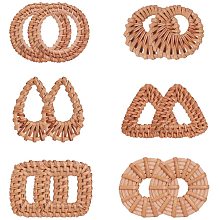 Arricraft 12pcs Rattan Woven Reed Cane Charms Connector Pendants Linking Rings Geometric Round Oval Bohemian Circle for Straw Wicker Braid Earrings Jewelry Making