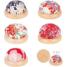 Arricraft 5 pcs Pin Cushion, 5 Styles Wooden Base Pin Cushion Sakuras Pattern Round Needle Pin Cushions Japanese Style Pin Holders for Sewing Needle Holders DIY Crafts