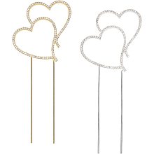 FINGERINSPIRE 2 Pcs Heart Rhinestone Cake Topper Gold & Sliver Double Heart Wedding Cake Topper Alloy Rhinestone Crystal Cake Topper for Wedding Party Anniversary Cake Decor Accessories