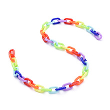 Honeyhandy Handmade Opaque Acrylic Cable Chains, Colorful, 15x9x3mm, 39.37 inch(1m)/strand