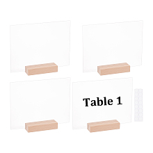 OLYCRAFT 4 Sets Acrylic Sheets with Wood Stand Wood Name Card Holder Wood Place Card Holders Beechwood Sign Holders with Blank Acrylic Plates 7.9x 5.9 Inch for Wedding Party Events Decoration