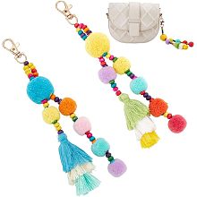 WADORN 2 Colors Colorful Pompom Ball Tassel Decoration Pendants, Handmade Bohemian Tassel Keychain Charms for Handbag Backpack Crochet Bag Beach Bag Decoration Accessories, 8.1/8.3 Inch