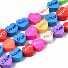 Honeyhandy Handmade Polymer Clay Beads, Heart, Mixed Color, 10x10x5mm, Hole: 2mm