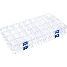 BENECREAT 2 Pack 36 Grids 14.3x8x1.18 Inch Large Transparent Plastic Compartment Box Grid Bead Organizers with Adjustable Dividers for Jewelry, Beads Accessories