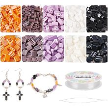 NBEADS About 500 Pcs Halloween Tile Bracelet Making Kit, Including Two Hole Glass Rectangle Beads, Big Eye Beading Needles, Elastic Thread for Bracelet Necklace Earring Jewelry Making