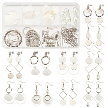 SUNNYCLUE 1 Box DIY 10 Pairs Flat Round Charms Square Linking Rings Earring Making Kit Natural Seashell Charms for Jewelry Making Glass Pearl Beads Earring Hooks Jump Ring Starters Women Instruction