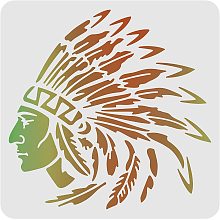 FINGERINSPIRE Native American Chief Stencil 12"x12"/30x30cm White DIY Tribal Paniting Template Reusable Plastic Home Decoration Stencil for Painting on Wood