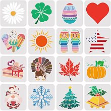 FINGERINSPIRE 16Pcs Seasonal Icons Stencil Template 7.9x7.9 inch Reusable Mylar Template for Easter, Valentine's Day, Thanksgiving, Halloween, Christmas Home Decor Sign Wall Decorations