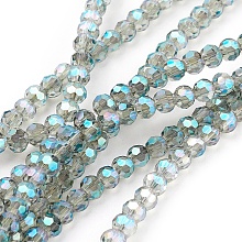 Honeyhandy Electroplate Glass Beads Strands, Faceted Round, Turquoise, 3mm, Hole: 1mm, about 100pcs/strand, 11.5 inch