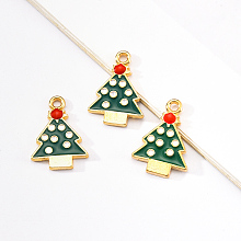 Honeyhandy 20Pcs Light Gold Alloy Enamel Pendants, for Christmas, Christmas Tree, Green, 20x14.5x2mm, Hole: 1.8mm