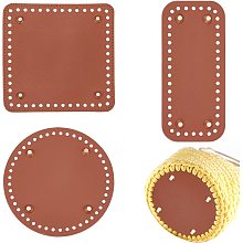 PandaHall Elite 3 Style Crochet Bag Bottom PU Leather Bottom Shaper Pad Hand-Woven Bag Cushion Base Brown Crochet Basket Base for DIY Handbag Shoulder Bags Purse Making Supplies, Round/Square/Rectangle