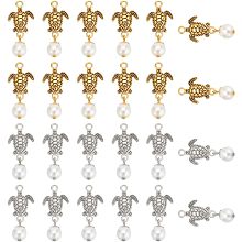 Arricraft 48 Pcs Turtle Charms, 2 Colors Tibetan Style Sea Turtle Pendants Alloy Charms with Abs Plastic Imitation Pearl Beads Charm for DIY Craft Necklace Bracelet Jewelry Making