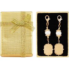 CHGCRAFT 2Pcs Wedding Bouquet Charm Rectangle Stainless Steel Memorial Photo Pendant with Freshwater Pearl and Necklace Boxes for Wedding Bridal Shower Party Decor, Gold, 60mm Tray: 14.5x10mm