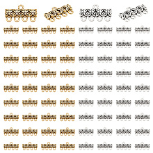 PandaHall Elite 80Pcs 2 Colors Tibetan Style Alloy Chandelier Component Links, Rectangle with Flower Connector, Mixed Color, 11x20x2.5mm, Hole: 1.6mm, 40pcs/color