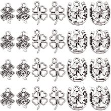 SUNNYCLUE 1 Box 150Pcs St Patrick Charms Four Leaf Clover Charm Irish Shamrock St Patrick's Day Charm 4 Leaves Horseshoe Charms for Jewelry Making Charm Saint Patrick Day Gift Earrings DIY Supplies