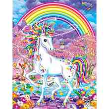 Honeyhandy DIY Rainbow Theme Diamond Painting Kit, Including Resin Rhinestones Bag, OPP Bag, Diamond Sticky Pen, Tray Plate and Glue Clay, Unicorn Pattern, 300x300mm