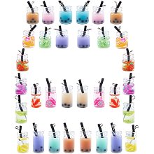 SUNNYCLUE 32Pcs 16 Styles Milk Tea Charms Bulk Colorful Mini Bottle Drinks Resin Fruit Tea Pendants with Pearl Boba Straw for Dangle Earrings Jewelry Making Crafts Supplies Accessories