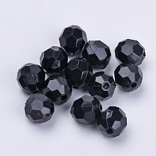 Honeyhandy Transparent Acrylic Beads, Faceted, Round, Black, 6x5.5mm, Hole: 1.3mm, about 4200pcs/500g