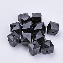 Honeyhandy Transparent Acrylic Beads, Faceted, Cube, Black, 12x12x10mm, Hole: 1.5mm, about 510pcs/500g