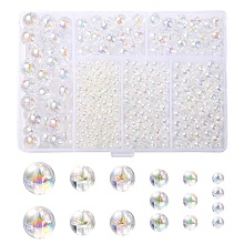 5 Style Transparent Acrylic Beads, AB Colors Plated, Round, Clear, 4~10mm, Hole: 1.2~2mm, 774pcs/box