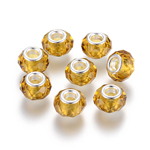 Honeyhandy Handmade Glass European Beads, Large Hole Beads, Silver Color Brass Core, Goldenrod, 14x8mm, Hole: 5mm