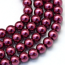 Baking Painted Pearlized Glass Pearl Round Bead Strands, Medium Violet Red, 8~9mm, Hole: 1mm; about 105pcs/strand, 31.4 inches