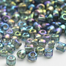 Honeyhandy Transparent Colours Rainbow Round Glass Seed Beads, Dark Gray, Size: about 3mm in diameter, hole:1mm,1700pcs/50g