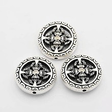 Honeyhandy Tibetan Style Alloy Beads, Flat Round, Antique Silver, 25x8mm, Hole: 1.5mm