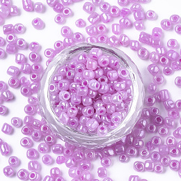 Honeyhandy Glass Seed Beads, Ceylon Round, Round, Violet, 4mm, Hole: 1.5mm,495pcs/50g