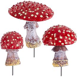 GORGECRAFT 3PCS Garden Red Mushroom Decor Glowing Mushrooms Statue in The Garden at Night Yard Pathway Landscape Lawn Halloween Christmas Decorations Plant Pots Accessories Outdoor