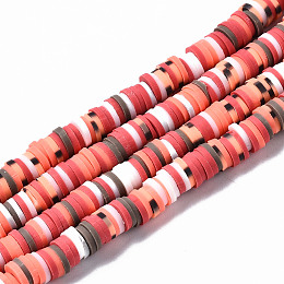 Honeyhandy Handmade Polymer Clay Beads Strands, for DIY Jewelry Crafts Supplies, Heishi Beads, Disc/Flat Round, Salmon, 6x0.5~1mm, Hole: 1.8mm, about 320~447pcs/strand, 15.75 inch~16.14 inch(40~41cm)