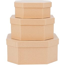 BENECREAT 3PCS Mixed Size Octagon Paper Mache Box Cardboard Jewelry Boxes with Round Angles for Bridesmaid Gifts, Necklace, Earrings, Bracelets