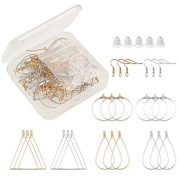 DIY Earring Kits, Including 304 Stainless Steel Hoop Earring Findings, Plastic Ear Nuts, 304 Stainless Steel Earring Hook, Golden & Silver, 48x23x0.5mm