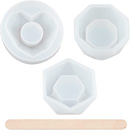 SUPERFINDINGS 3pcs White UV Resin Silicone Molds Heart Hexagon and Octagon Epoxy Resin Casting Mold Jewelry Mold Kits with 10pcs Birch Wooden Craft Ice Cream Sticks for DIY Crafts