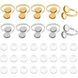 UNICRAFTALE 10Pcs DIY Blank Dome Cuff Ring Making Kit 304 Stainless Steel Bezel Cup Cuff Ring Settings Round Ring Blanks Settings Frame Double Tray Bezel Glass Cabochons for Jewelry Making