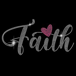 SUPERDANT Faith Iron on Rhinestone Heat Transfer Crystal Decor Clear Bling DIY Patch Pink Loving Heart Clothing Repair Hot Fix Applique for T-Shirts Vest Shoes Hat Jacket