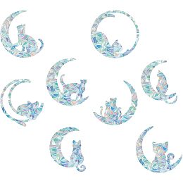 GORGECRAFT 16PCS 8 Styles Cat Rainbow Window Decals Waterproof Moon Colored Laser Stained Window Film Sliding Doors Glass Stickers Non Adhesive Removable Decals for Prevent Stop Birds Pets Strikes