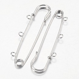 Honeyhandy Iron Kilt Pins Brooch Findings, Platinum, 75mm, Hole: 3mm