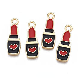 Honeyhandy Rack Plating Alloy Enamel Pendants, Cadmium Free & Nickel Free & Lead Free, Lipstick, Black, 20.5x7x1mm, Hole: 2mm