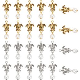 Arricraft 48 Pcs Turtle Charms, 2 Colors Tibetan Style Sea Turtle Pendants Alloy Charms with Abs Plastic Imitation Pearl Beads Charm for DIY Craft Necklace Bracelet Jewelry Making