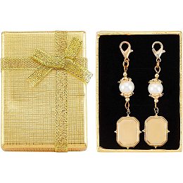 CHGCRAFT 2Pcs Wedding Bouquet Charm Rectangle Stainless Steel Memorial Photo Pendant with Freshwater Pearl and Necklace Boxes for Wedding Bridal Shower Party Decor, Gold, 60mm Tray: 14.5x10mm