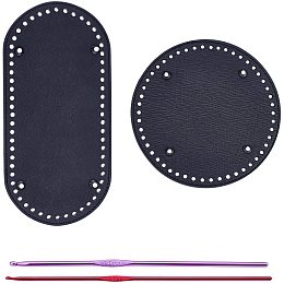 PandaHall Elite 2 pcs Flat Round/Circle PU Leather Long Knitting Crochet Bags Nail Bottom Shaper Pad Bag Cushion Base with 2 pcs 2mm 3mm Aluminum Crochet Hooks for Handbag DIY Shoulder Bags, 4 Pcs/Set