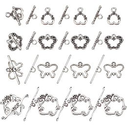 SUNNYCLUE 1 Box 32Sets 4 Style Silver Toggle Clasps Bulk Tibetan Style Alloy Toggle Clasps Butterfly Flower Heart for Jewelry Making Bracelet Necklace Earring Pendants Craft Supplies DIY Accessories