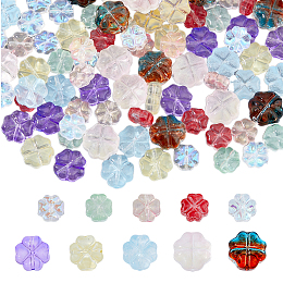 SUPERFINDINGS 100Pcs 10 Style Transparent Czech Glass Beads, Clover, Mixed Color, 7.5~11.5x7.5~11.5x4.5~7.5mm, Hole: 0.9~1mm, 10pcs/style