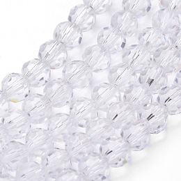 Honeyhandy Transparent Glass Bead Strands, Imitate Austrian Crystal, Faceted, Round, Clear, 6mm, Hole: 1mm, about 96~98pcs/strand, 20~21 inch