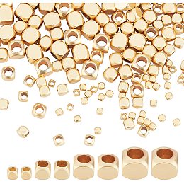 PandaHall Elite 200pcs Cube Spacers Beads, 4 Sizes Real 18K Gold Plated Brass Cornerless Cube Metal Beads for Bracelet Necklace Jewelry Making, 2/3/4/5mm