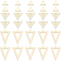 SUNNYCLUE 1 Box 30PCs 3 Styles Real 18K Gold Plated Pendants Brass Triangle Charms Hollow Geometric Charm Dangles for Beginners DIY Earring Necklace Bracelet Jewellery Making Adults