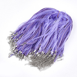 Honeyhandy Waxed Cord and Organza Ribbon Necklace Making, with Iron Lobster Claw Clasps, Platinum, Lilac, 17.6 inch~17.8 inch(45~455cm), 7mm