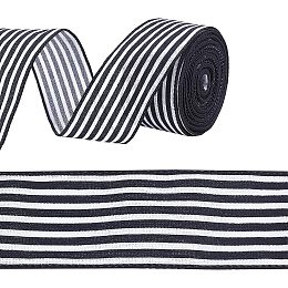 PandaHall Elite 12yards Striped Ribbon, 2.44" Black and White Stripe Wired Edge Ribbon Candy Cane Craft Wrapping Striped Ribbons Roll for Christmas Fall Tree Wrapping DIY Crafts