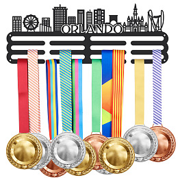 SUPERDANT Orlando Medal Holder Iron Castle Skyscraper Medals Display Frame Black Iron Medal Hook for Over 60 Medals for Competition Medal Holder Display Wall Hanging 40x15cm